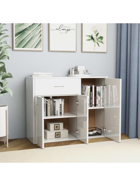 Příborník bílý s vysokým leskem 88x30x70 cm kompozitní dřevo