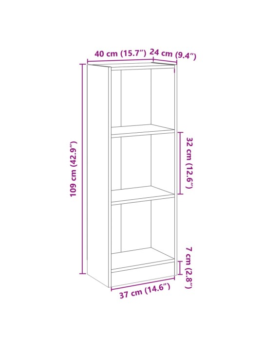 3patrová knihovna šedá 40 x 24 x 109 cm kompozitní dřevo