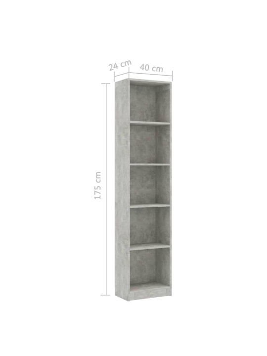 5patrová knihovna betonově šedá 40x24x175 cm kompozitní dřevo