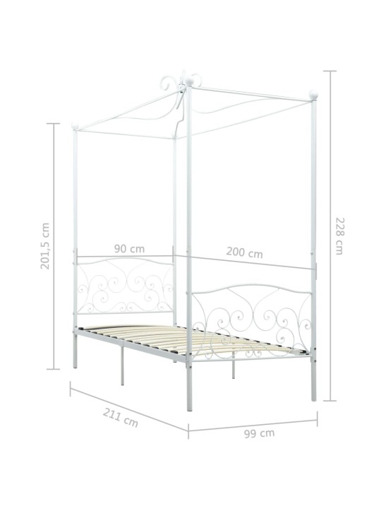 Rám postele s nebesy bílý kovový 90 x 200 cm