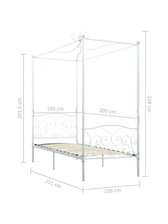Rám postele s nebesy bílý kovový 100 x 200 cm