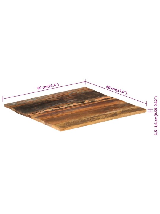 Hranatá stolní deska 60×60cm 15–16 mm masivní recyklované dřevo