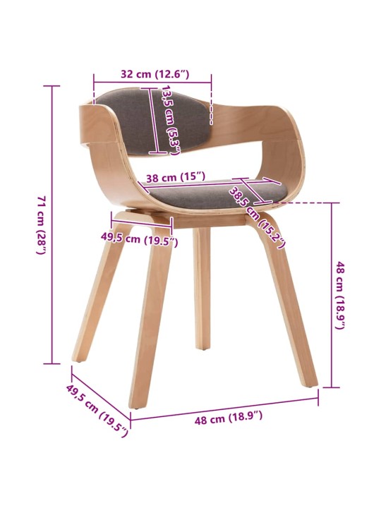 Jídelní židle 2 ks ohýbané dřevo a taupe textil