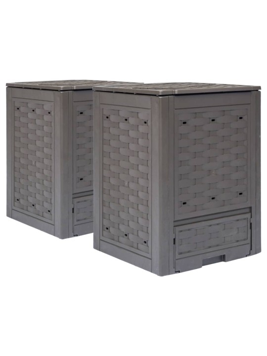 Zahradní kompostéry 2 ks hnědé 60x60x83 cm 600 l plast ratan