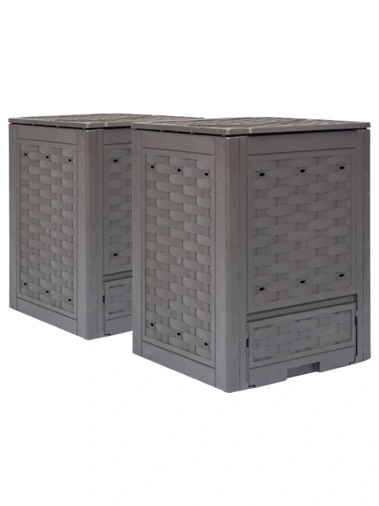 Zahradní kompostéry 2 ks hnědé 60x60x83 cm 600 l plast ratan