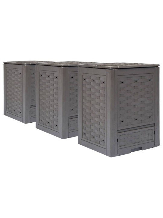Zahradní kompostéry 3 ks hnědé 60x60x83 cm 900 l plast ratan