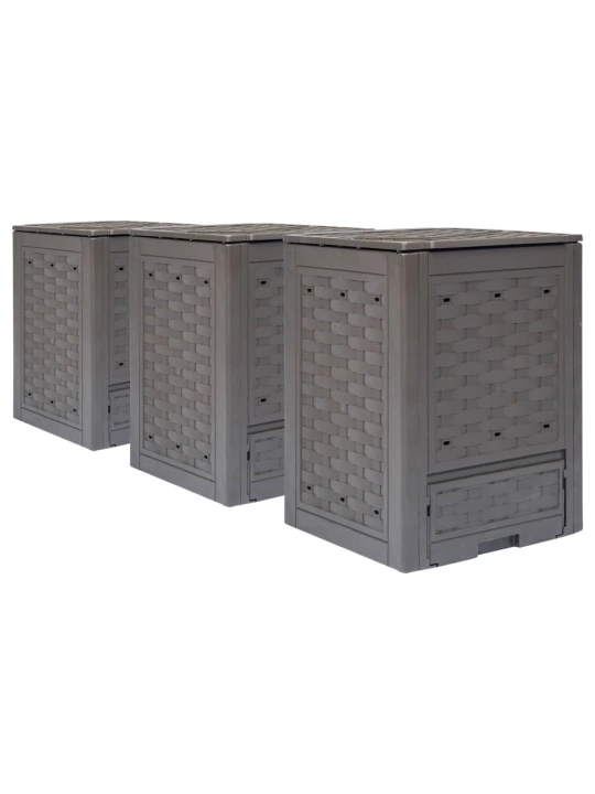 Zahradní kompostéry 3 ks hnědé 60x60x83 cm 900 l plast ratan