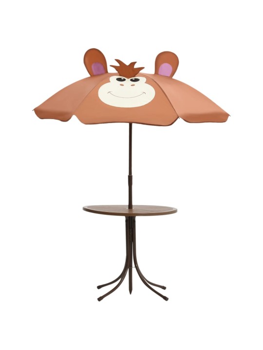 3dílný dětský zahradní bistro set se slunečníkem hnědý