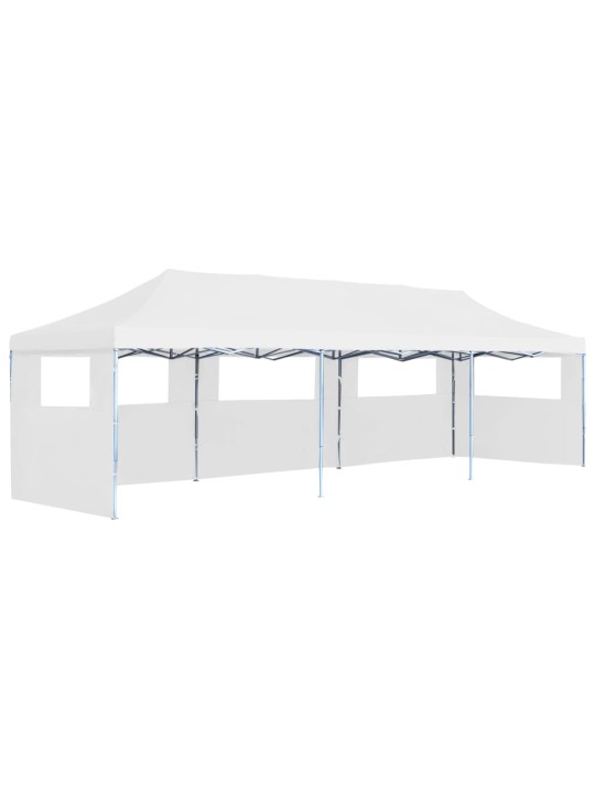 Skládací nůžkový stan s 5 bočními stěnami 3 x 9 m bílý