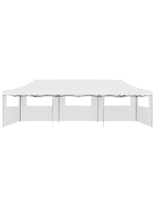 Skládací nůžkový stan s 5 bočními stěnami 3 x 9 m bílý