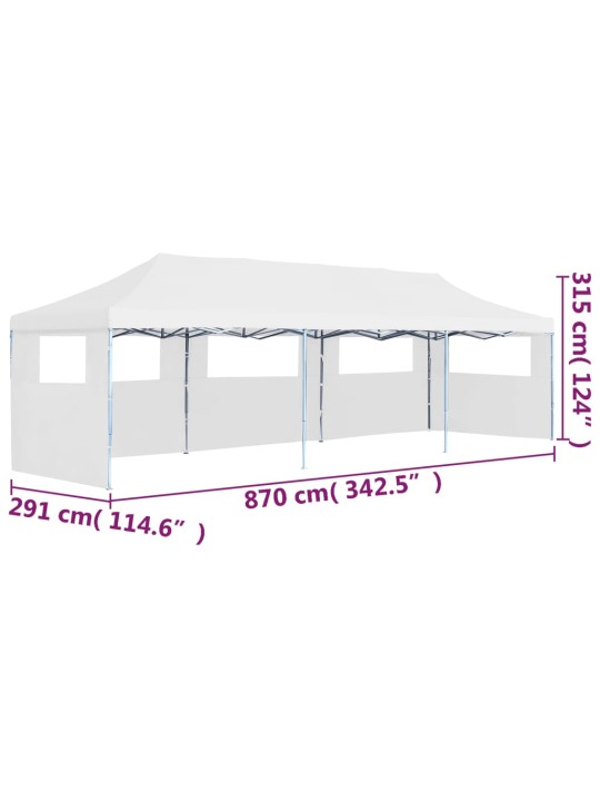 Skládací nůžkový stan s 5 bočními stěnami 3 x 9 m bílý