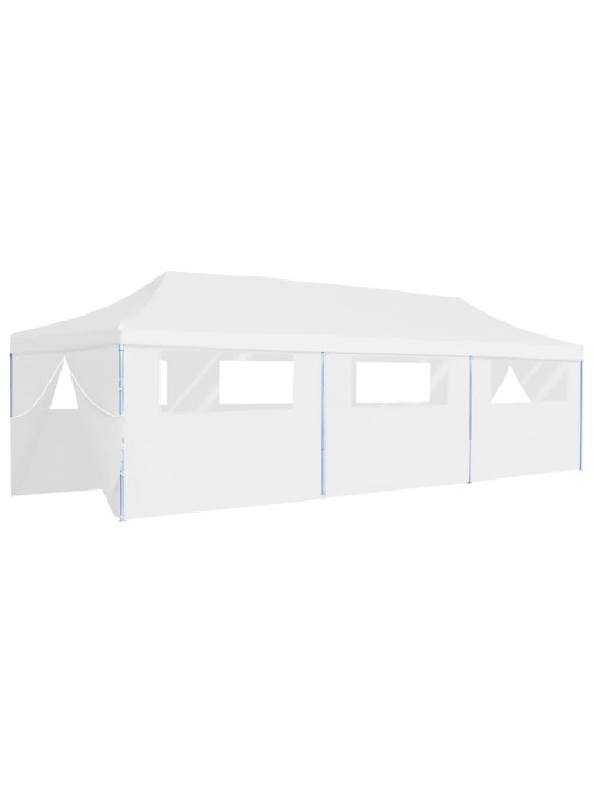 Skládací nůžkový stan s 8 bočními stěnami 3 x 9 m bílý
