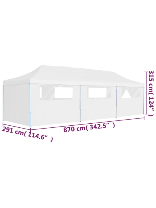 Skládací nůžkový stan s 8 bočními stěnami 3 x 9 m bílý