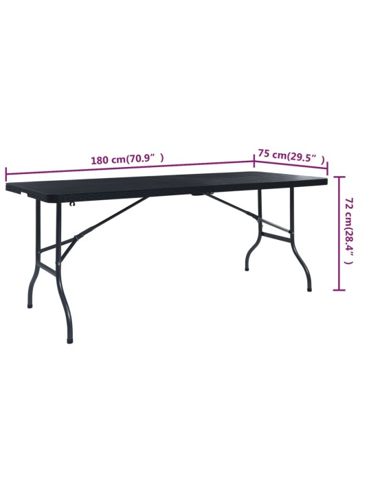Skládací zahradní stůl černý 180x75x72 cm hdpe imatace ratan