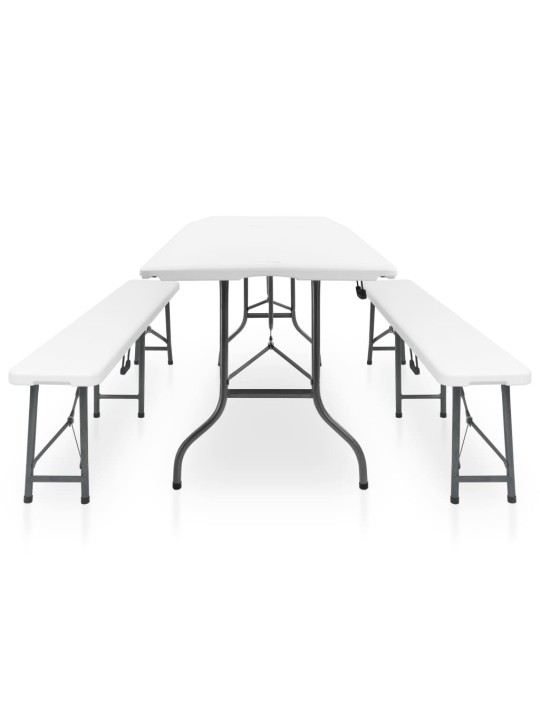 Skládací zahradní stůl se 2 lavicemi 180 cm ocel a hdpe bílý