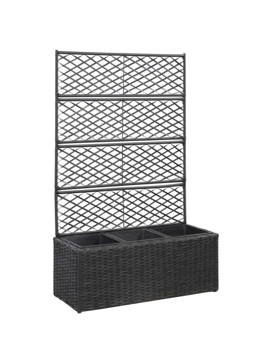Vyvýšený záhon s treláží 3 květníky 83x30x130cm polyratan černý