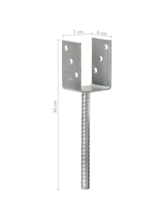Plotové kotvy 6 ks stříbrné 7 x 6 x 30 cm pozinkovaná ocel