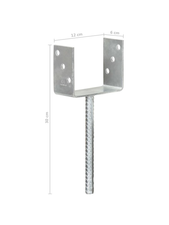 Plotové kotvy 6 ks stříbrné 12 x 6 x 30 cm pozinkovaná ocel
