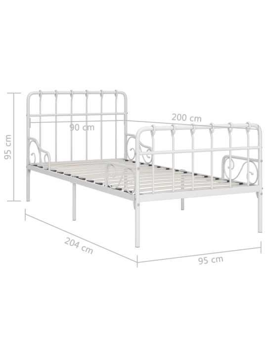 Rám postele s laťkovým roštem bílý kov 90 x 200 cm