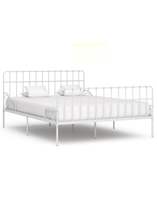 Rám postele s laťkovým roštem bílý kov 200 x 200 cm