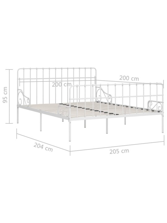 Rám postele s laťkovým roštem bílý kov 200 x 200 cm