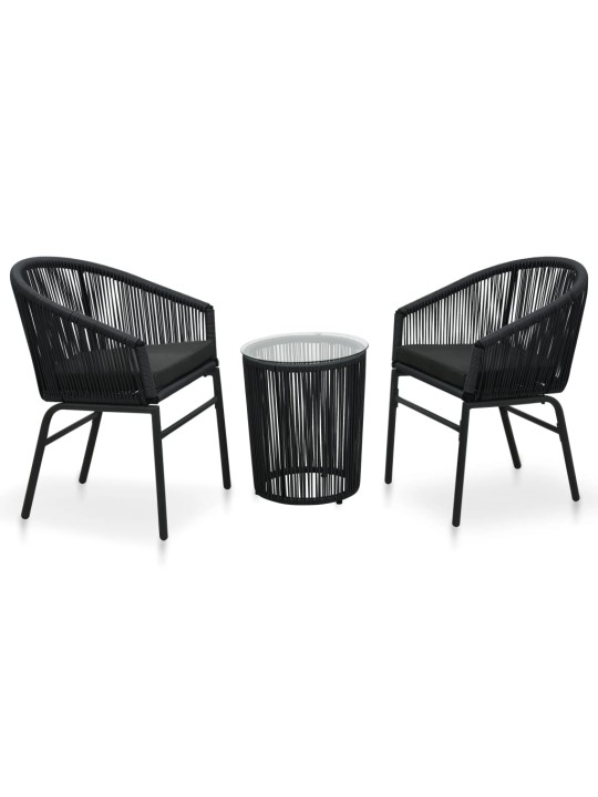 3dílný bistro set s poduškami PE ratan černý