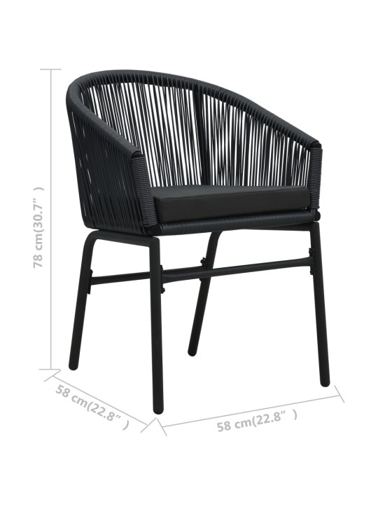 3dílný bistro set s poduškami PE ratan černý