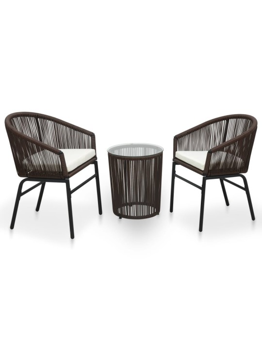 3dílný bistro set s poduškami PE ratan hnědý