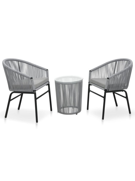 3dílný bistro set s poduškami PE ratan šedý