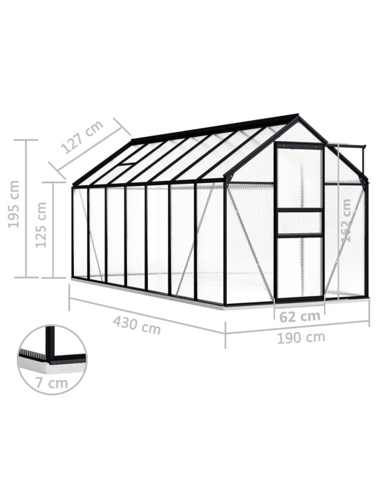 Skleník s podkladovým rámem antracitový hliník 8,17 m²
