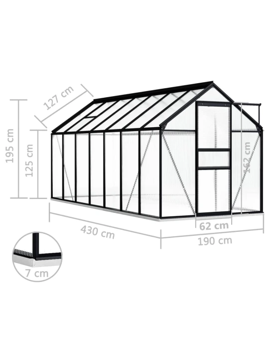 Skleník s podkladovým rámem antracitový hliník 8,17 m²