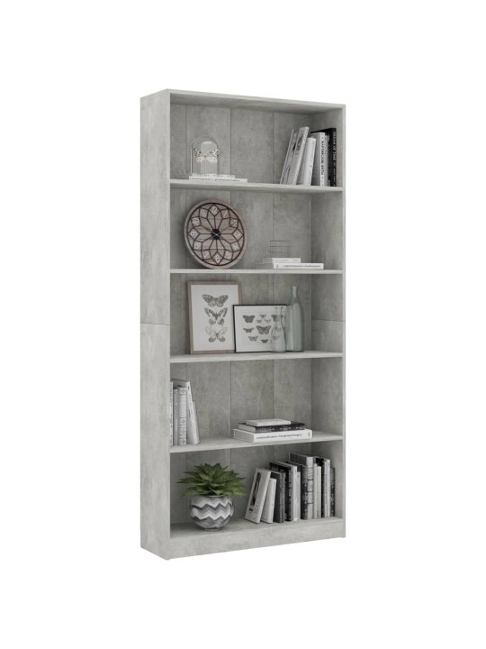 5patrová knihovna betonově šedá 80x24x175 cm kompozitní dřevo