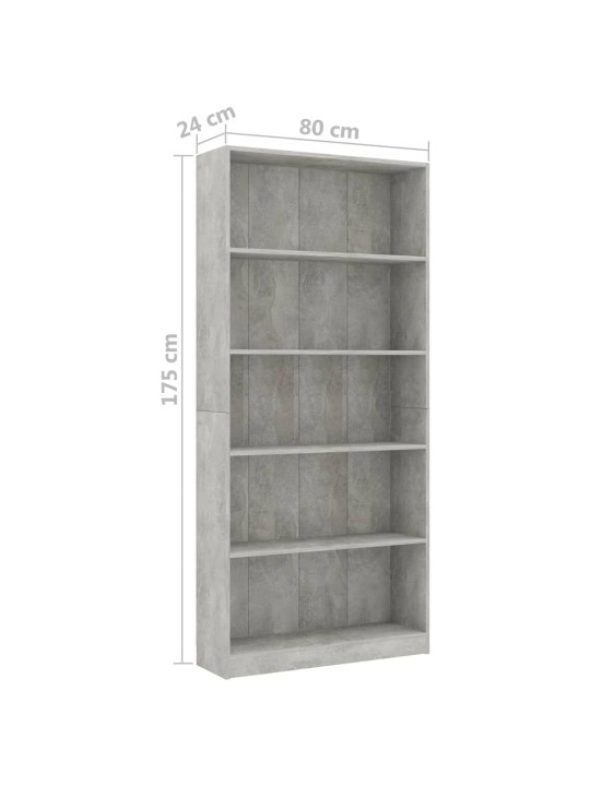 5patrová knihovna betonově šedá 80x24x175 cm kompozitní dřevo