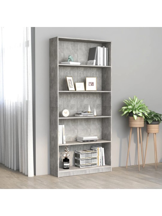 5patrová knihovna betonově šedá 80x24x175 cm kompozitní dřevo