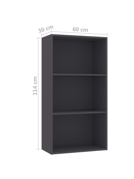 3patrová knihovna šedá 60 x 30 x 114 cm kompozitní dřevo
