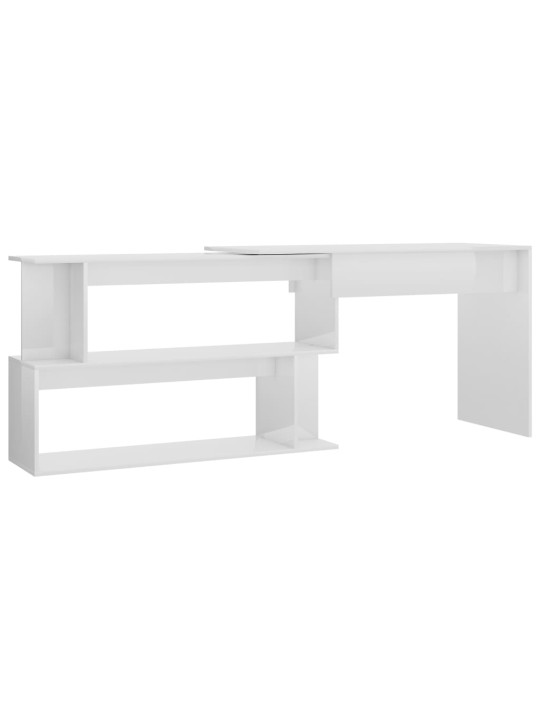 Rohový psací stůl bílý vysoký lesk 200 x 50 x 76 cm dřevotříska