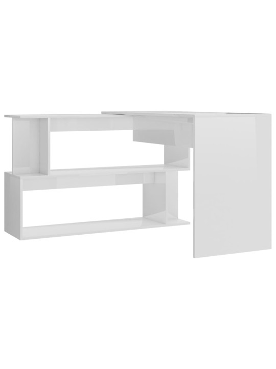 Rohový psací stůl bílý vysoký lesk 200 x 50 x 76 cm dřevotříska