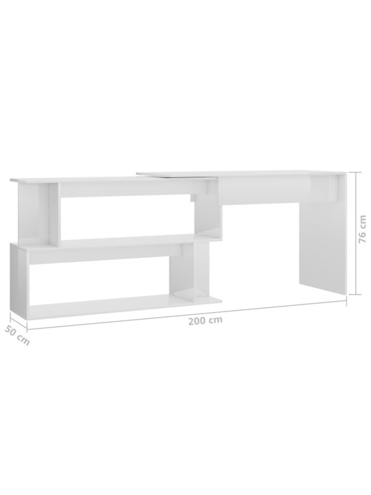 Rohový psací stůl bílý vysoký lesk 200 x 50 x 76 cm dřevotříska