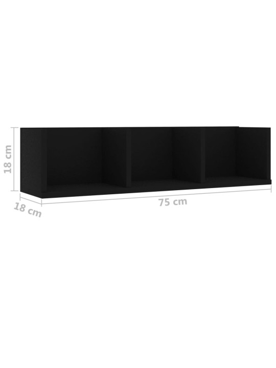 Nástěnná police na CD černá 75x18x18 cm kompozitní dřevo