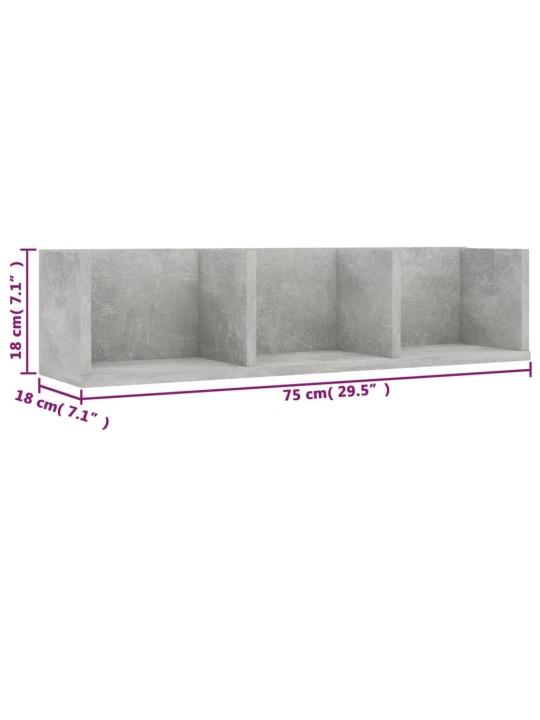Nástěnná police na CD betonově šedá 75x18x18cm kompozitní dřevo