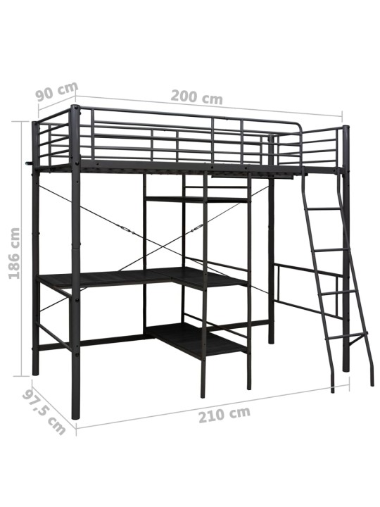 Rám poschoďové postele se stolem černý kov 90 x 200 cm