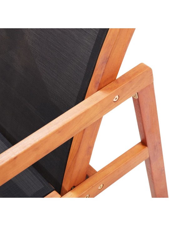 Zahradní křeslo s podnožkou černé masivní eukalyptus a textilen