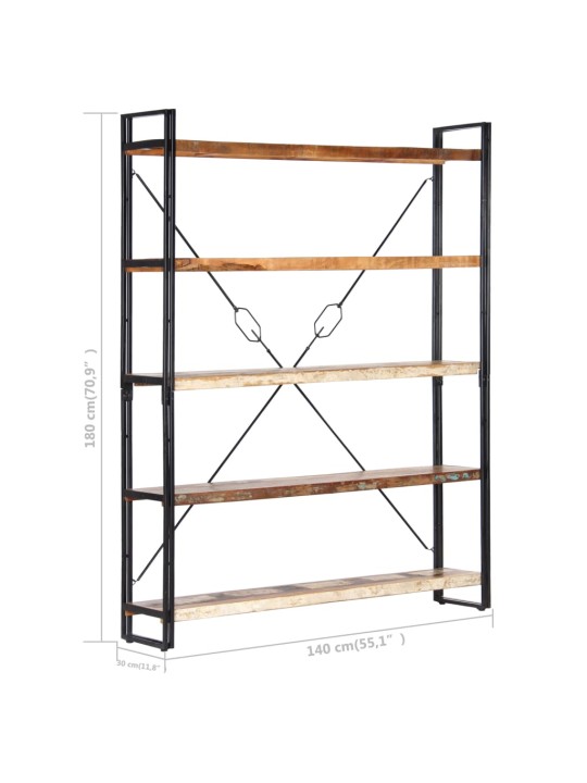 Knihovna s 5 policemi 140x30x180 cm masivní recyklované dřevo