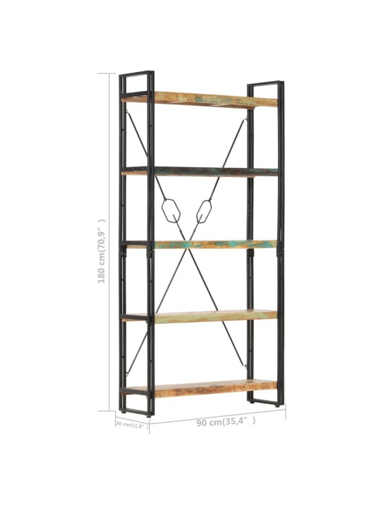Knihovna s 5 policemi 90x30x180 cm masivní recyklované dřevo