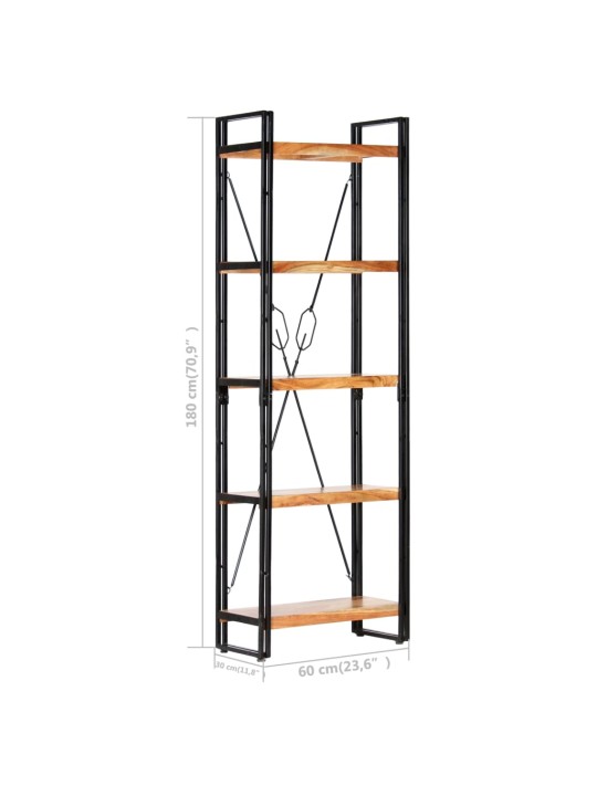 Knihovna s 5 policemi 60 x 30 x 180 cm masivní akáciové dřevo