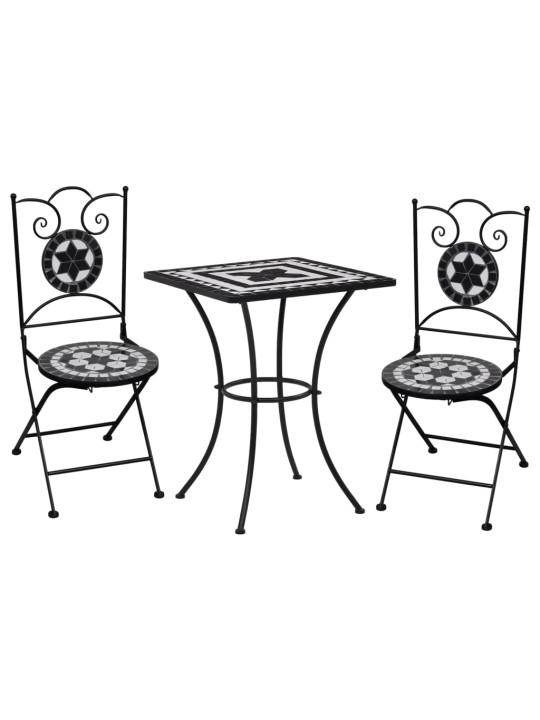 3dílný mozaikový bistro set keramický černobílý