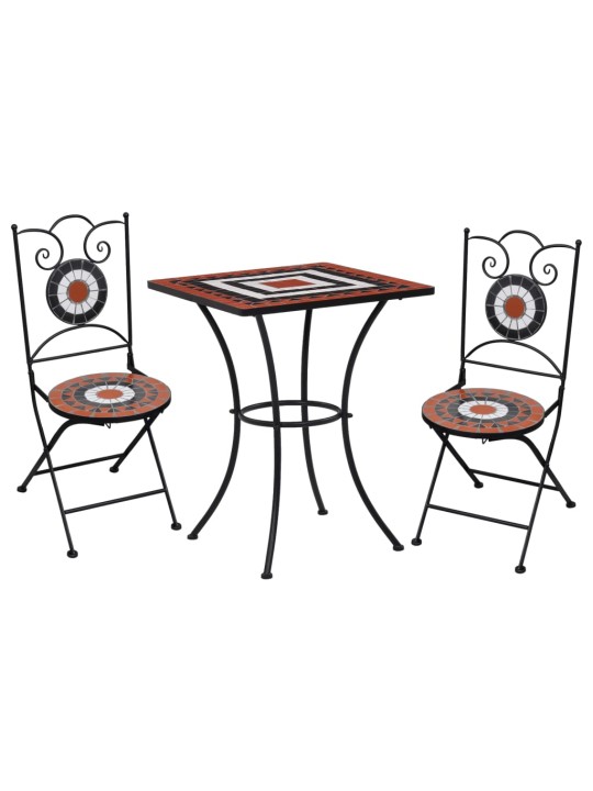 3dílný mozaikový bistro set keramický terakotovo-bílý