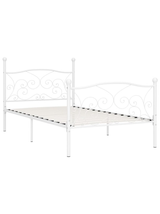 Rám postele s laťkovým roštem bílý kov 90 x 200 cm