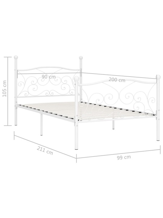 Rám postele s laťkovým roštem bílý kov 90 x 200 cm