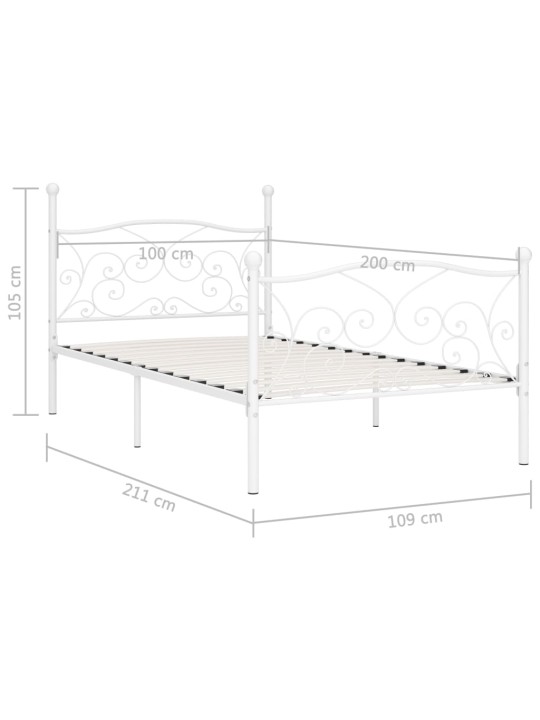 Rám postele s laťkovým roštem bílý kov 100 x 200 cm